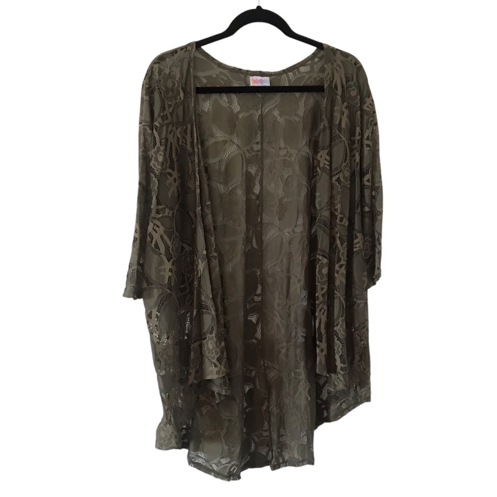 Like new LuLaRoe Lindsey medium (10-18) army green lace kimono